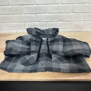Columbia 100% Cotton Grey Plaid Hooded Button-up Shirt Large GUC
